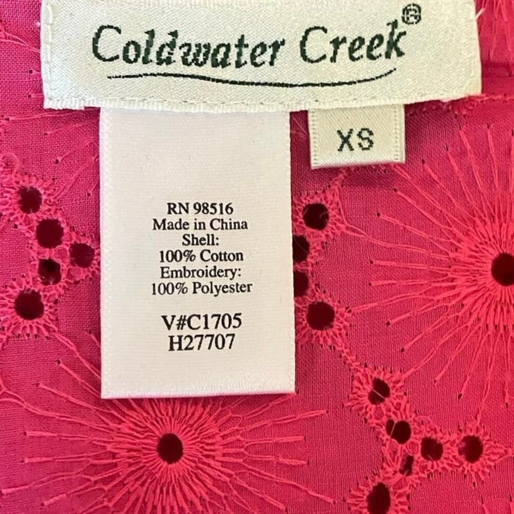 Coldwater Creek Women's Pink Floral Cotton Eyelet Pattern Button-Up Blouse SZ XS - Picture 8 of 9